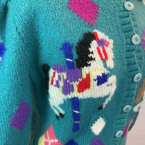 Berek Hand-Knit 100% Wool Cardigan Sweater Carousel Horse Pattern Button-UpWomen - Picture 7 of 10